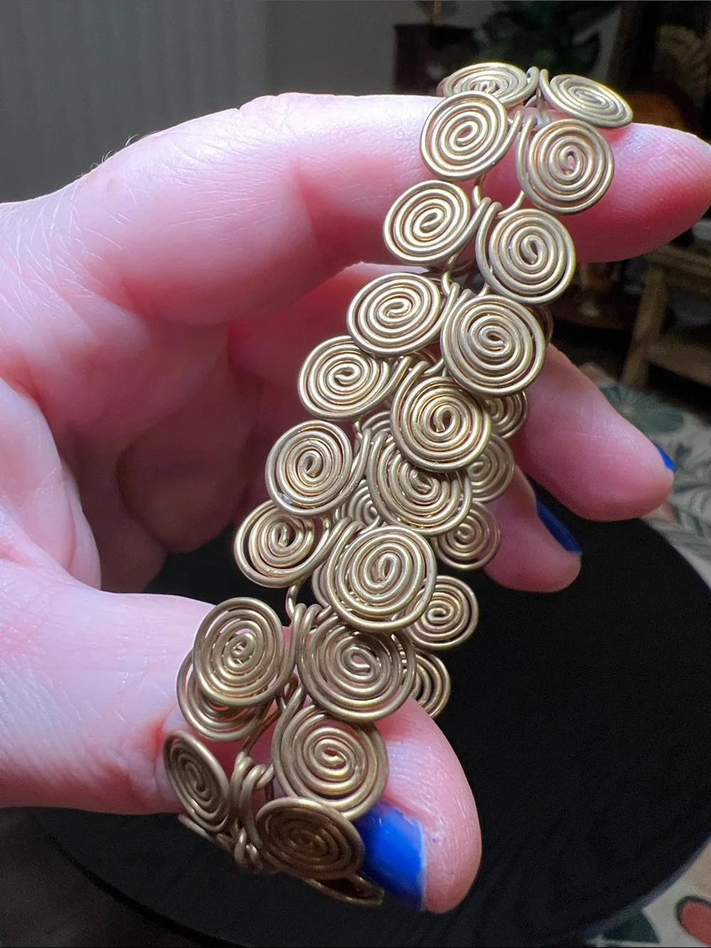 Egyptian Coil Etruscan Style Antique Finished Brass Link Spiral Swirl Bracelet